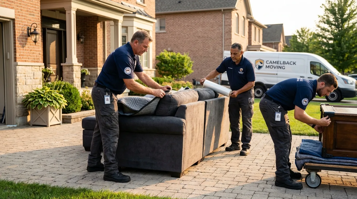 Large estate moving crew wrapping furniture in Beaumont, TX